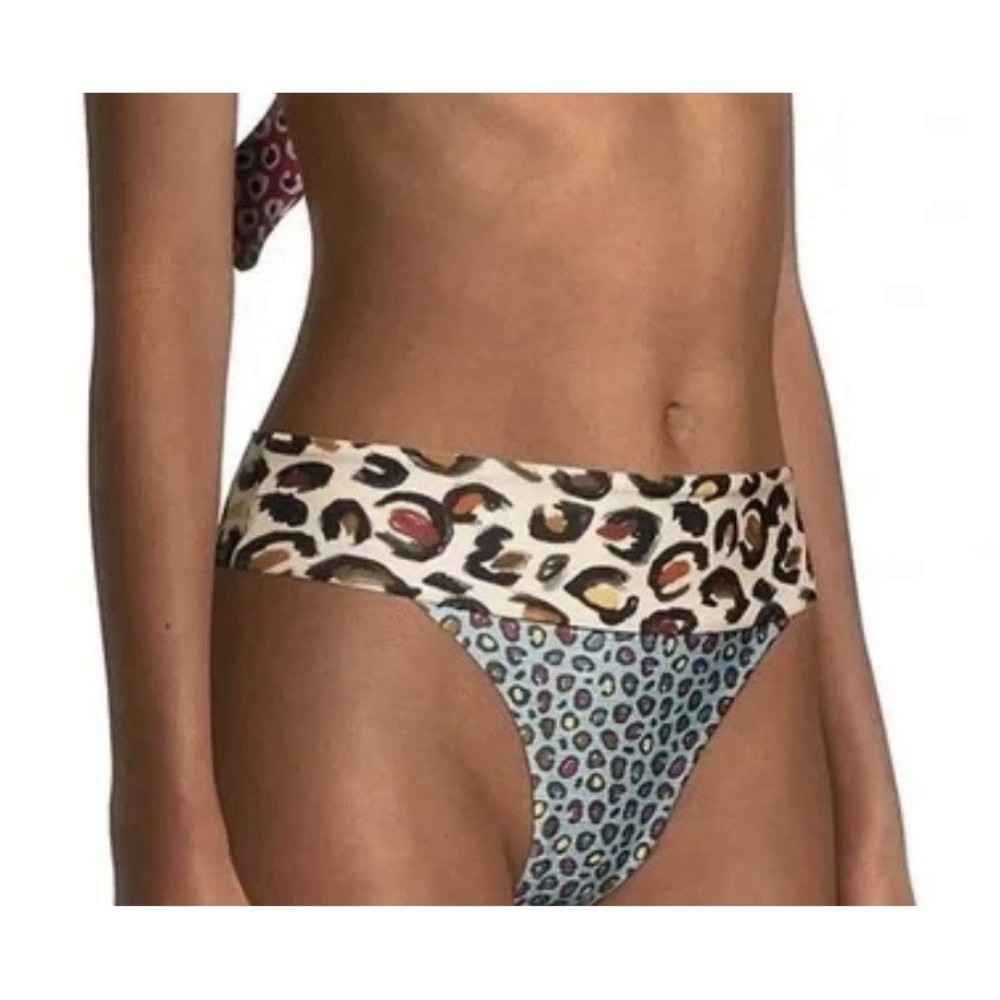 Farm Rio Women Size Large Leopard Patch Bikini Hot Pants Swim Bottoms